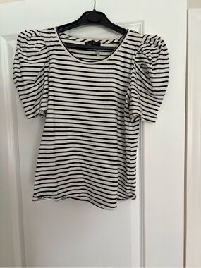 STATE Black & White Striped Puff Sleeve Tee